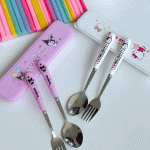 قاشق چنگال دسته سرامیکی طرح کرومی و هلوکیتی باکس دار